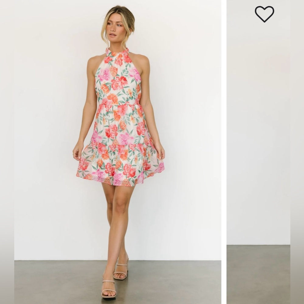 Blanche Halter Short Dress | Ivory Floral